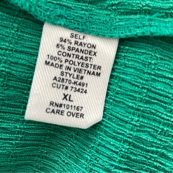 KIM & CAMI KELLY GREEN TOP/BLOUSE WITH SHEER CHIFFON STATEMENT SLEEVES, XL - Picture 10 of 10